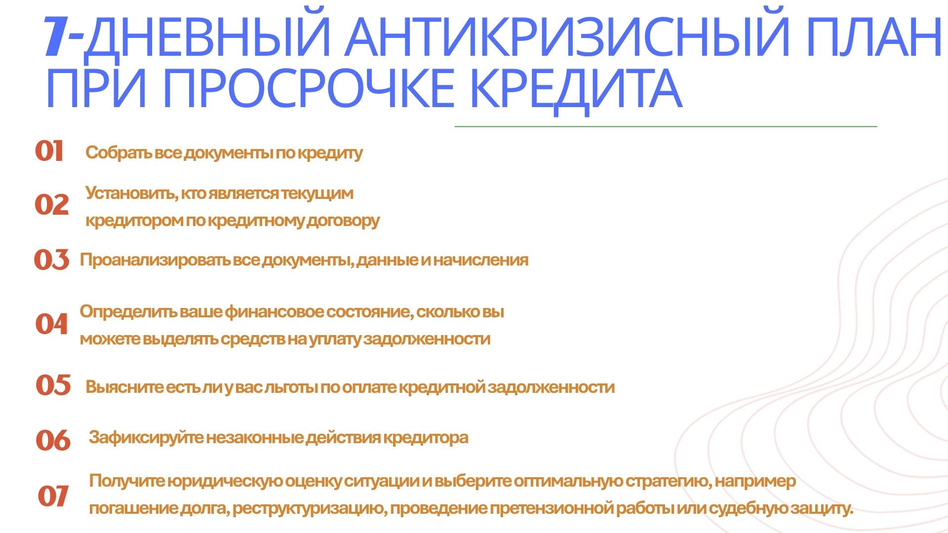7 дневный антикризисный план при просрочке кредита. Адвокатская компания